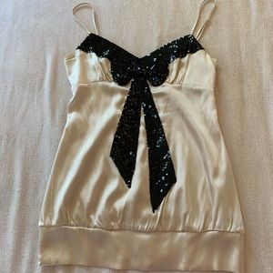 bebe silk camisole top with sequin bow. S.